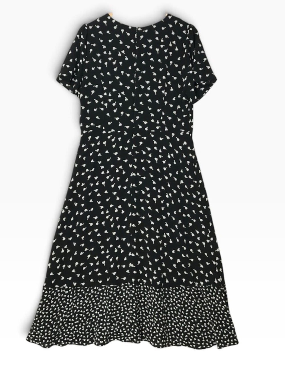 TALBOTS sz 12 Dress Black & White V-Neck Printed Midi Flutter Sleeves NWT - Picture 3 of 9
